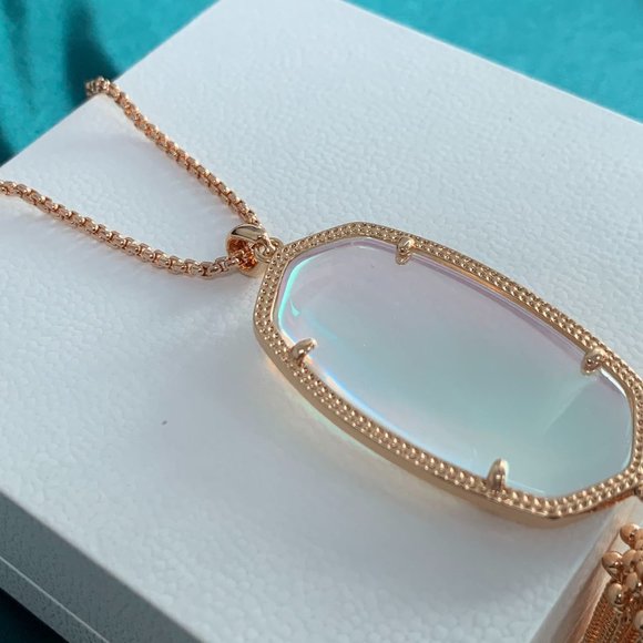 Kendra Scott Rayne Rose Gold Long Pendant Necklace Dichroic Glass - Picture 11 of 15